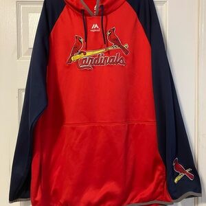 St Louis Cardinals MLB Majestic Hooded Sweatshirt Red Blue Mens Size XL